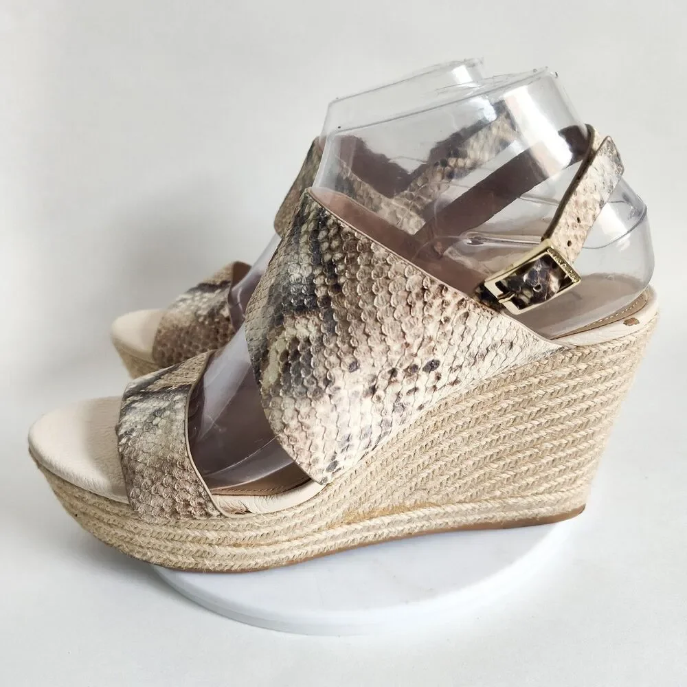 Antonio‎ Melani Espadrille Snakeprint Leather Neutral Wedge Platform Sandals 9.5